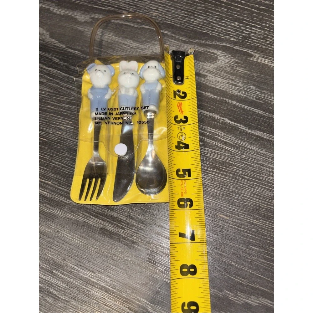 Vintage Lillian Vernon Child Ceramic & Stainless Steel Flatware Set‎ Of 3
